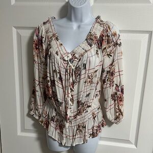 Gimmicks by BKE Floral Plaid Blouse